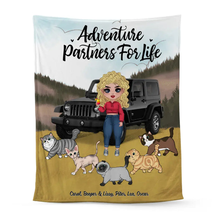 Adventure Partners For Life - Personalized Blanket For Her, Cat Lovers, Chibi