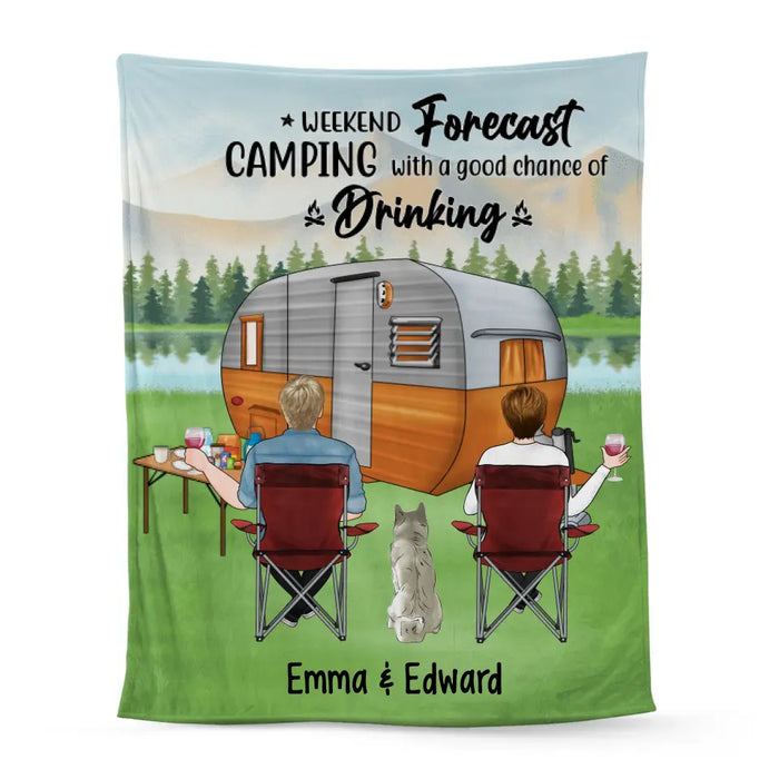 Camping With A Good Chance Of Drinking - Personalized Blanket For Couples, Dog Lovers, Camping