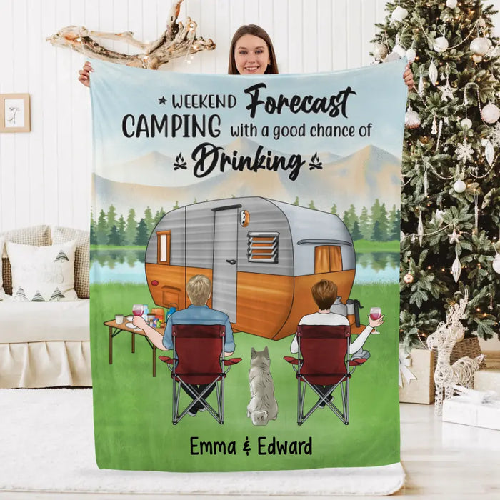 Camping With A Good Chance Of Drinking - Personalized Blanket For Couples, Dog Lovers, Camping