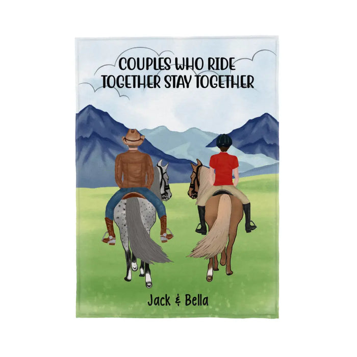 Horse Riding Couple And Friends - Personalized Blanket For Friends, Couples, Family, Horseback Riding