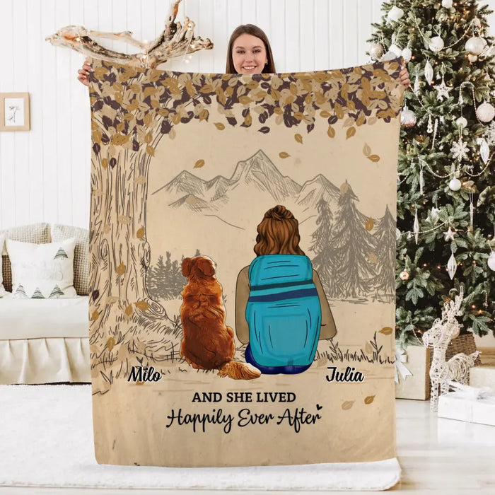 And She Lived Happily Ever After - Personalized Blanket For Her, Dog Lovers, Hiking