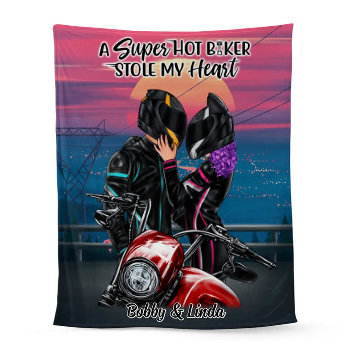 A Super Hot Biker Stole My Heart - Personalized Blanket For Couples, Him, Her, Motorcycle Lovers