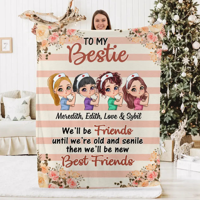 Up To 4 Chibi To My Bestie We'll Be Friends - Personalized Blanket For Her, Coworkers, Friends, Nurse