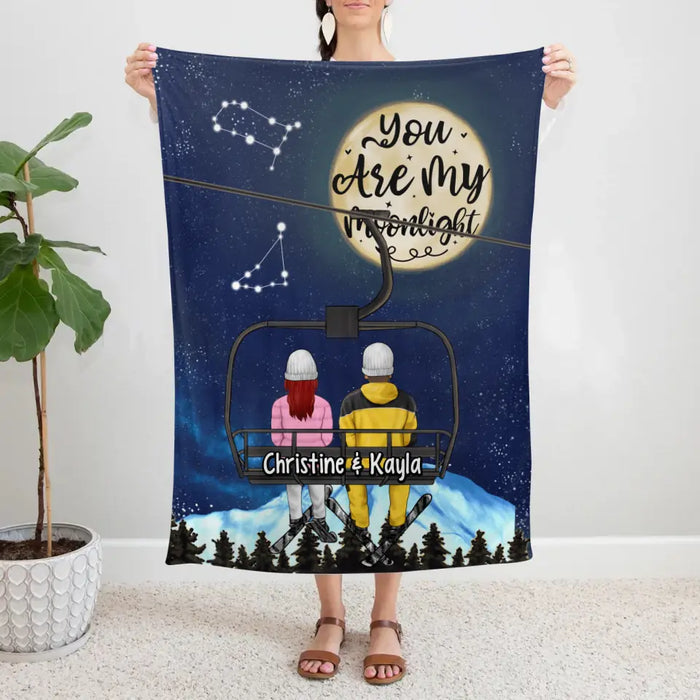 You Are My Moonlight - Personalized Blanket For Couples, The Family, Skiing, Astronomy Lovers