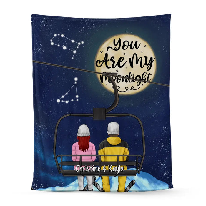 You Are My Moonlight - Personalized Blanket For Couples, The Family, Skiing, Astronomy Lovers