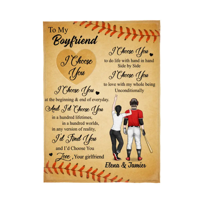 To My Husband Boyfriend I Choose You - Personalized Blanket For Couples, Baseball