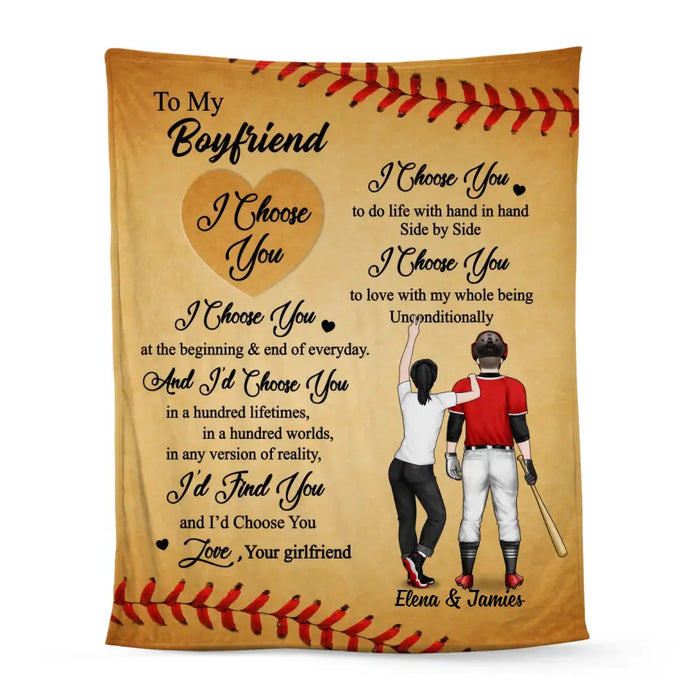 To My Husband Boyfriend I Choose You - Personalized Blanket For Couples, Baseball