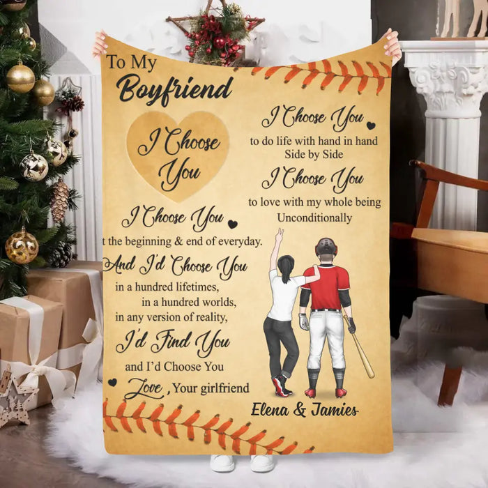 To My Husband Boyfriend I Choose You - Personalized Blanket For Couples, Baseball