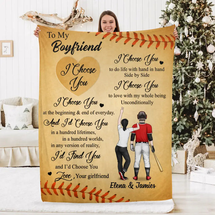 To My Husband Boyfriend I Choose You - Personalized Blanket For Couples, Baseball