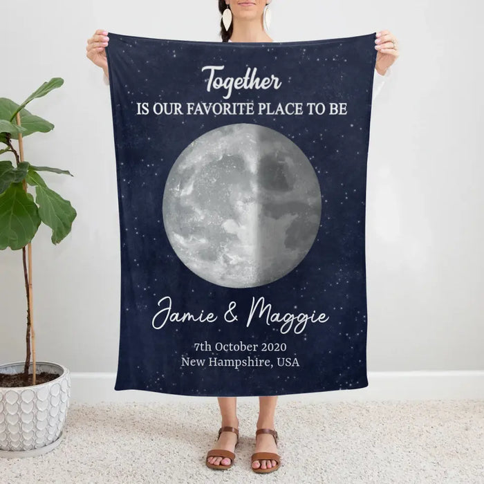 Couple Moon Phase - Personalized Blanket For Her, Him, Anniversary