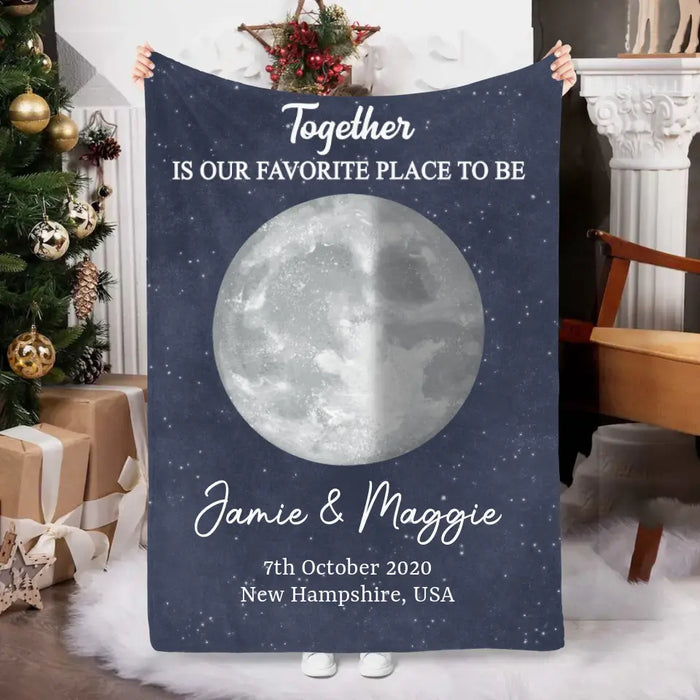 Couple Moon Phase - Personalized Blanket For Her, Him, Anniversary