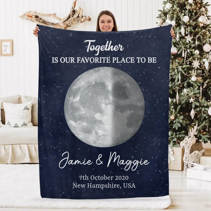 Couple Moon Phase - Personalized Blanket For Her, Him, Anniversary