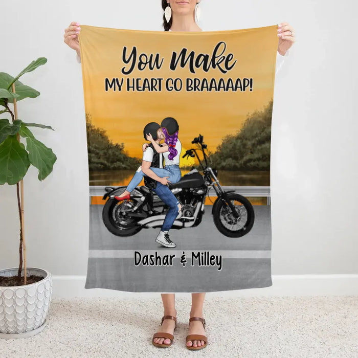 Kissing Motorcycle Couple - Personalized Blanket For Him, For Her, Motorcycle Lovers