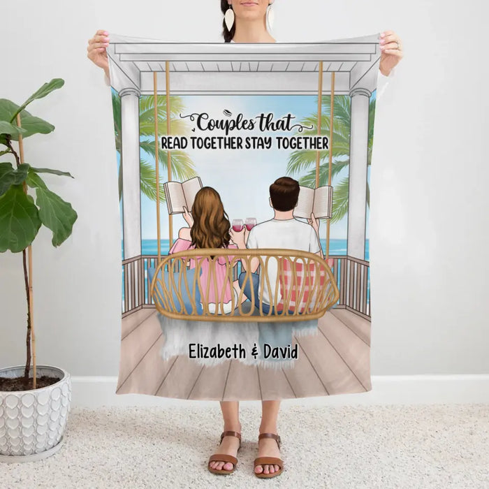 Reading Book On Swing - Personalized Blanket For Couples, For Friends, Book