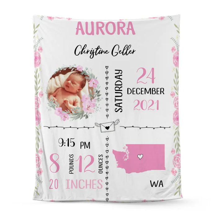 Newborn Baby Announcement - Custom Blanket Photo Upload For Baby