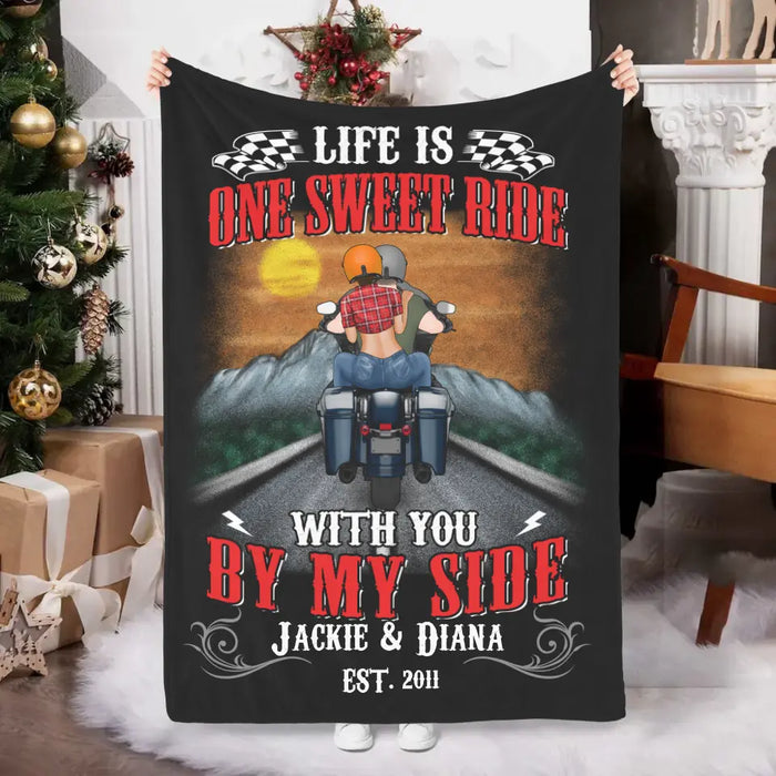 Personalized Blanket, Motorcycle Couple - Life Is One Sweet Ride, Gift For Couple, Biker Couple, Motorcycle Lovers