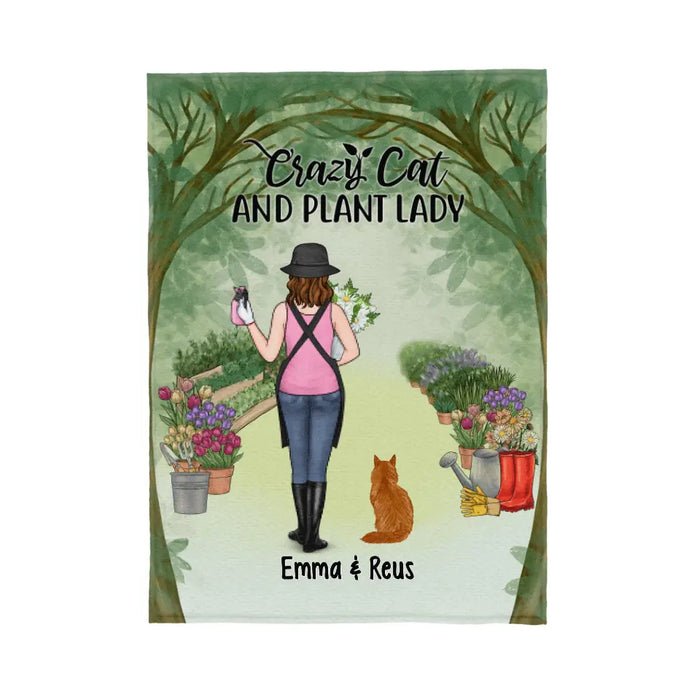Personalized Blanket, Crazy Cat And Plant Lady, Gift For Gardeners And Cat Lovers