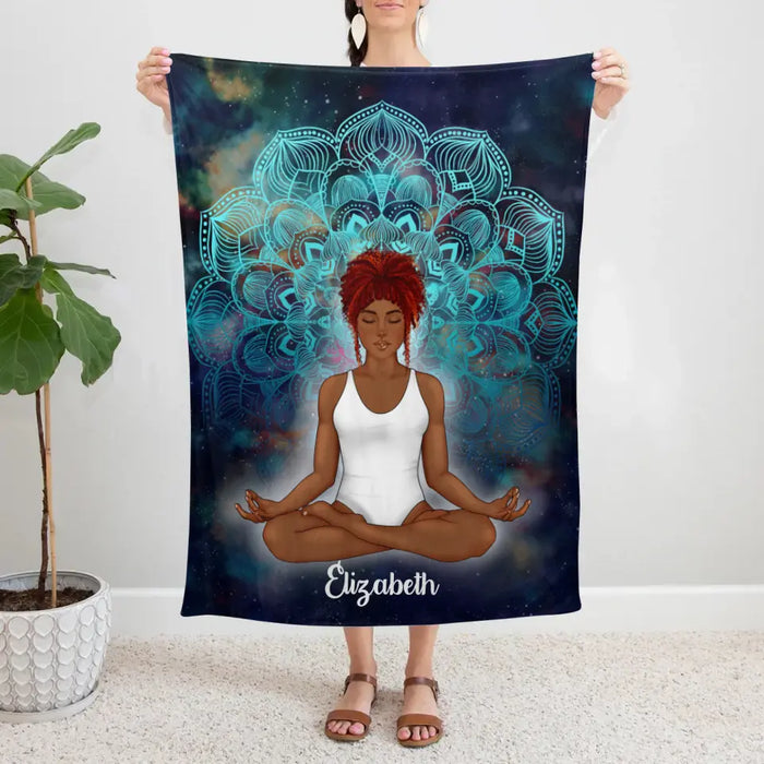 Personalized Blanket, Yoga Mandala Girl, Gift For Yoga Lovers