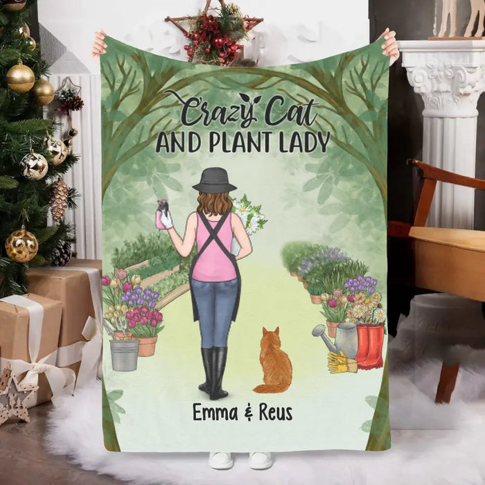 Personalized Blanket, Crazy Cat And Plant Lady, Gift For Gardeners And Cat Lovers