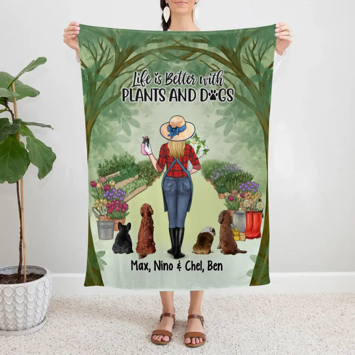 Personalized Blanket, Life Is Better With Plants And Dogs, Gift For Gardeners And Dog Lovers