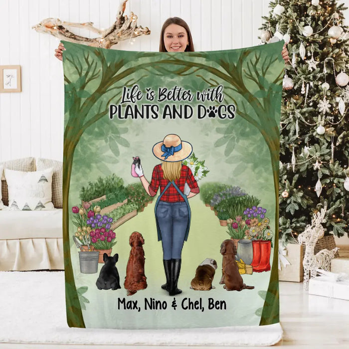 Personalized Blanket, Life Is Better With Plants And Dogs, Gift For Gardeners And Dog Lovers