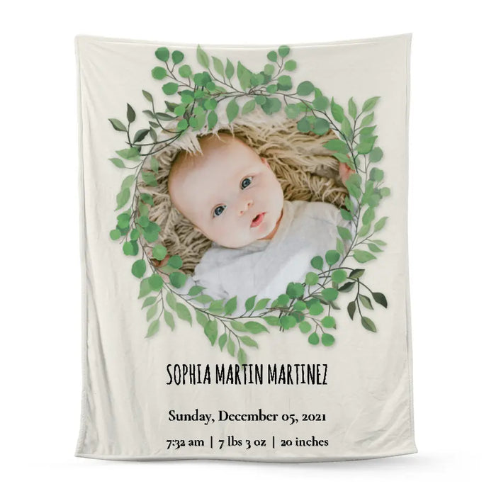 Personalized Blanket, Baby Photo Birth Statistics, Upload Photo Gift, Gift For Baby, Newborn Baby