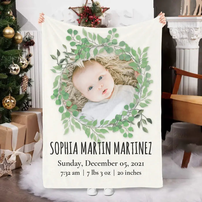 Personalized Blanket, Baby Photo Birth Statistics, Upload Photo Gift, Gift For Baby, Newborn Baby