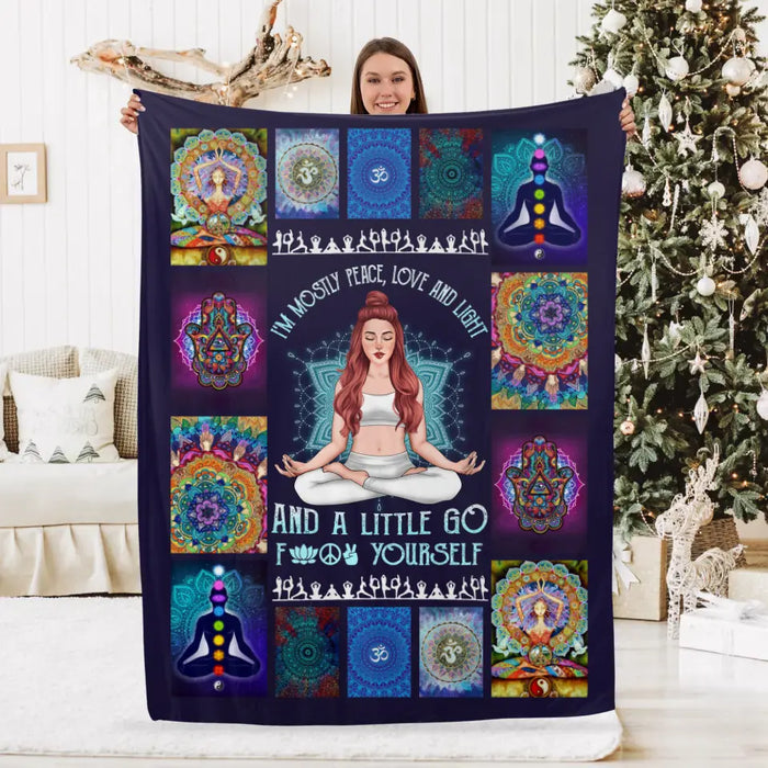 Personalized Blanket, I'm Mostly Peace Love And Light And A Little Go, Gift For Yoga Lovers