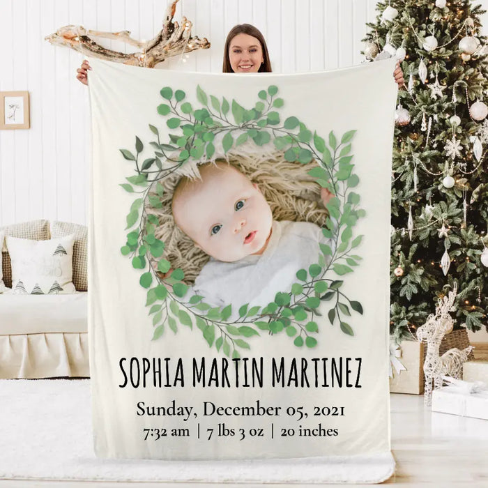 Personalized Blanket, Baby Photo Birth Statistics, Upload Photo Gift, Gift For Baby, Newborn Baby