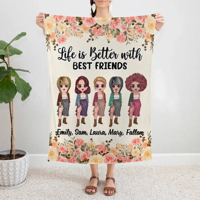 Personalized Blanket, Up To 5 Girls, Gift For Best Friends, Sisters, Life Is Better With Best Friends