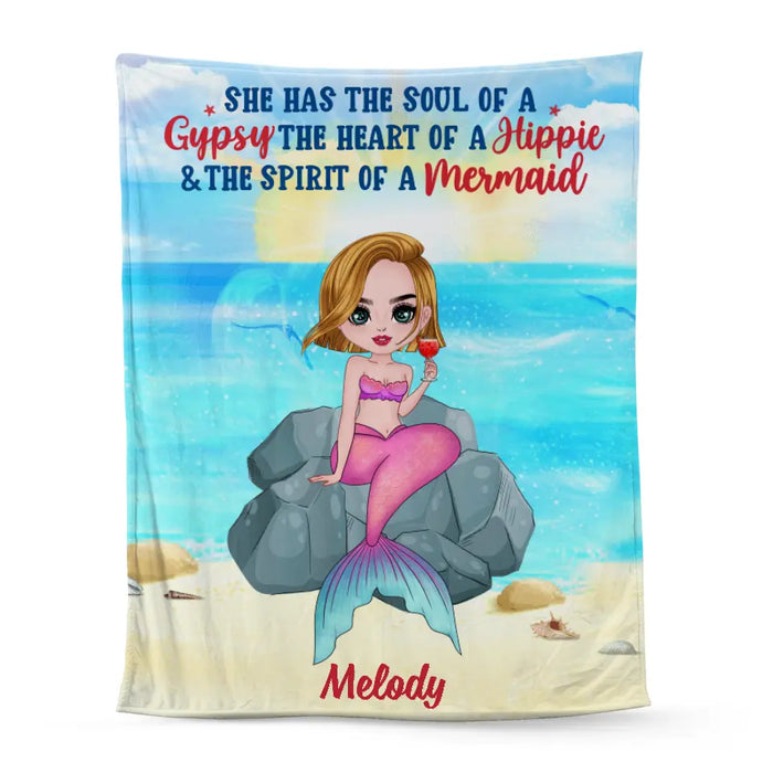 Personalized Blanket, Gift For Mermaid Fans, Drinking Mermaid, She Has The Soul Of A Gypsy