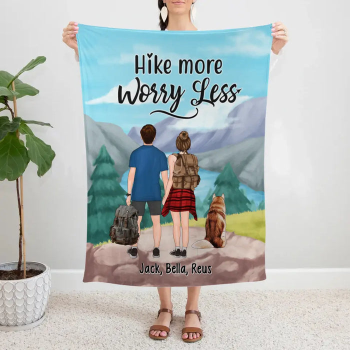 Personalized Blanket, Hiking Couple With Dogs, Gift For Hikers And Dog Lovers