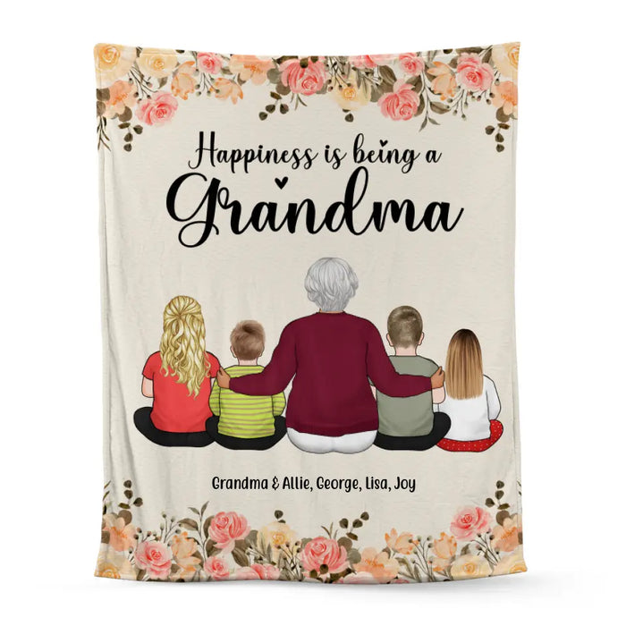 Happiness Is Being A Grandma, Upto 4 Kids - Personalized Gifts Custom Blanket For Grandma