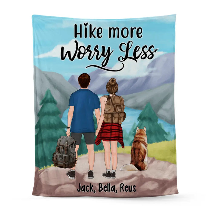 Personalized Blanket, Hiking Couple With Dogs, Gift For Hikers And Dog Lovers