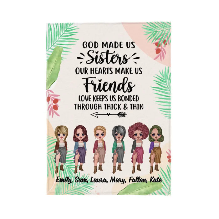 Personalized Blanket, Up To 6 Girls, Gift For Sisters, Friends, God Made Us Sisters