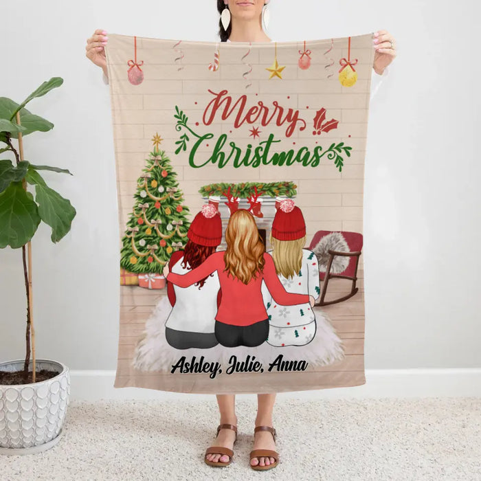 Personalized Blanket, Merry Christmas Girls, Xmas Gift for Sisters, Best Friends