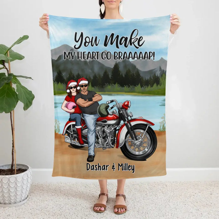 Personalized Blanket, Riding Partners For Life - Motorcycle Couple Front View, Gift For Motorcycle Lovers