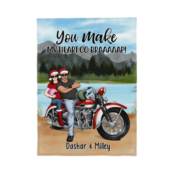 Personalized Blanket, Riding Partners For Life - Motorcycle Couple Front View, Gift For Motorcycle Lovers