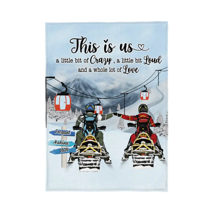 Personalized Blanket, This Is Us - Snowmobiling Couple, Riding Partners for Life, Gifts for Snowmobile Lovers