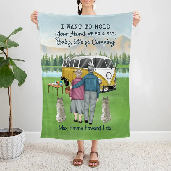 Personalized Blanket, Old Couple Camping with Dogs , Gift For Camping and Dog Lovers