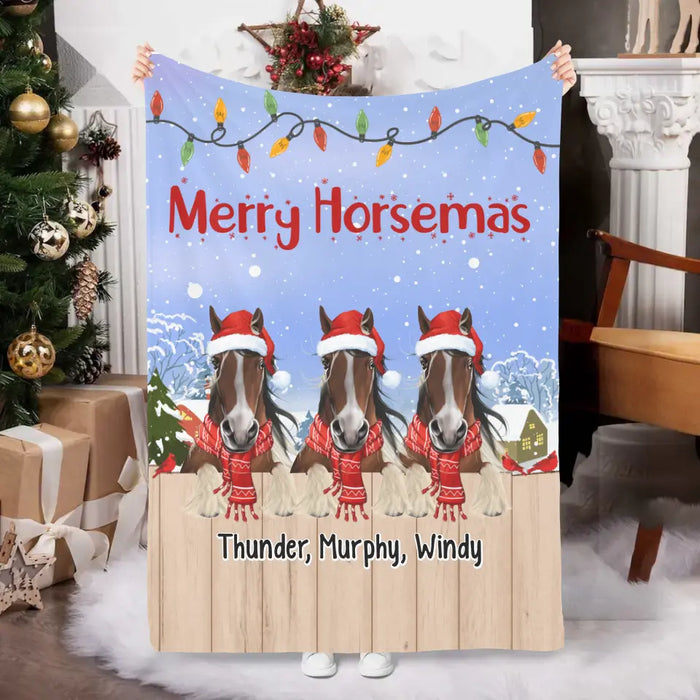 Personalized Blanket, Up To 3 Horses, Joy To The World, Christmas Gift For Horse Lovers