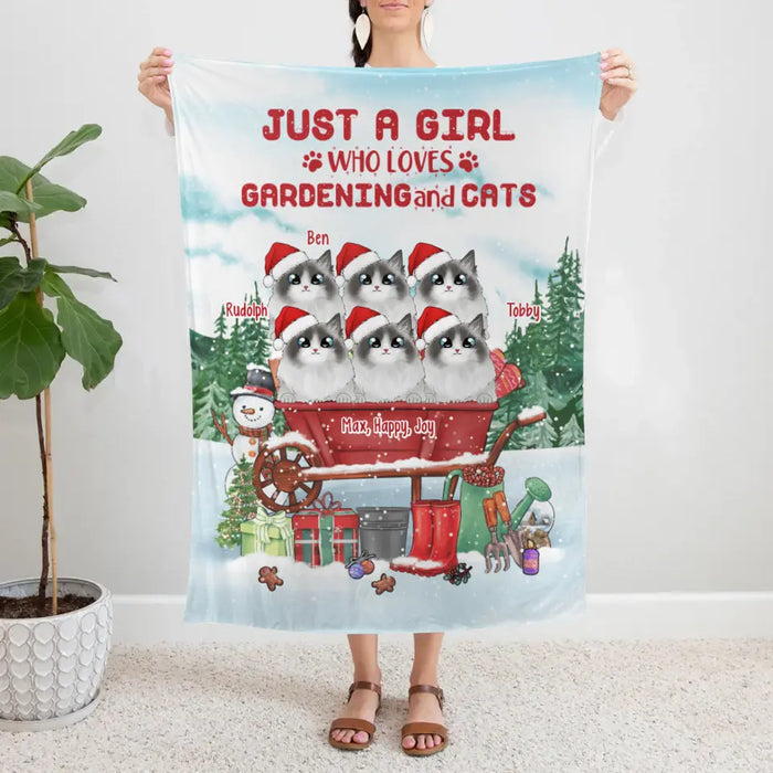 Personalized Blanket, Up To 6 Cats, Just A Girl Who Loves Gardening And Cats, Christmas Gift For Gardening Lovers, Cat Lovers