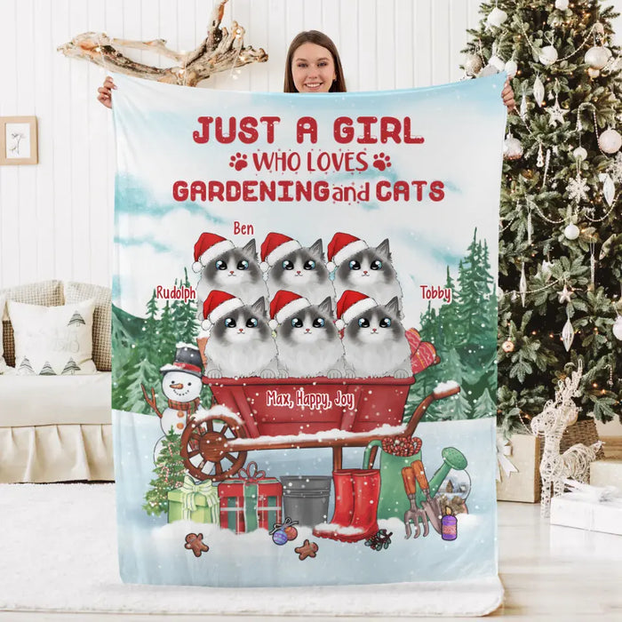 Personalized Blanket, Up To 6 Cats, Just A Girl Who Loves Gardening And Cats, Christmas Gift For Gardening Lovers, Cat Lovers
