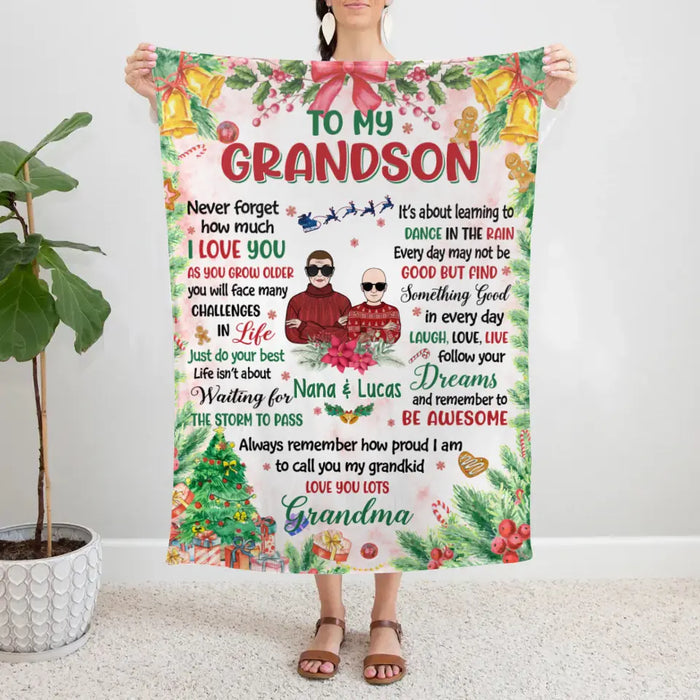 Personalized Blanket, To My Grandson, Christmas Theme, Christmas Gift For Grandson