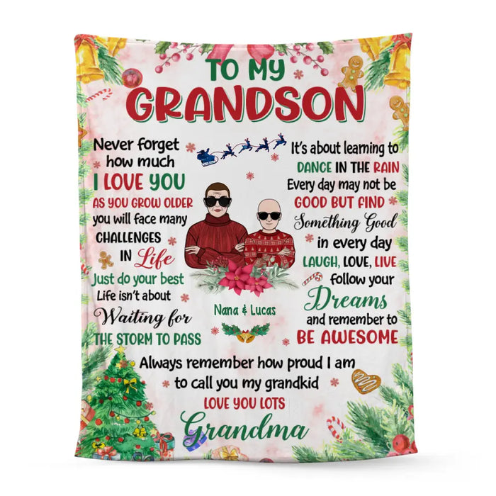 Personalized Blanket, To My Grandson, Christmas Theme, Christmas Gift For Grandson