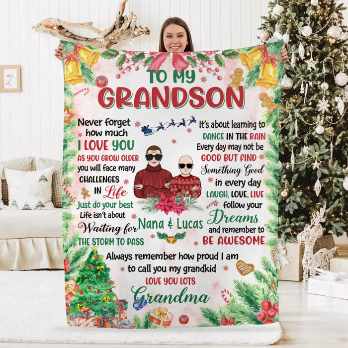 Personalized Blanket, To My Grandson, Christmas Theme, Christmas Gift For Grandson