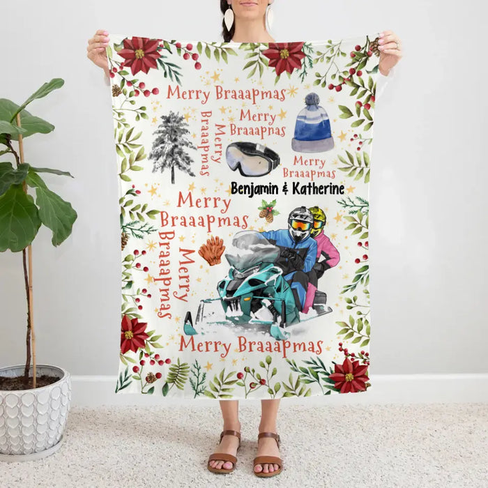 Personalized Blanket, Merry Braaapmas, Christmas Gift For Snowmobile Fans