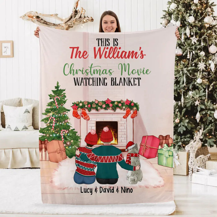 Personalized Blanket, Christmas Movie Watching Blanket - Couple With Pets, Christmas Gift For Dog Lovers, Cat Lovers