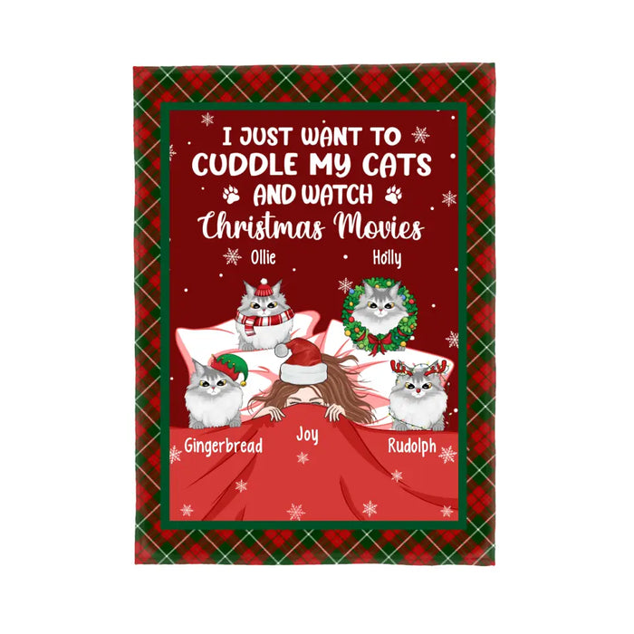 Personalized Blanket, I Just Want To Cuddle My Cats And Watch Christmas Movies, Christmas Gift For Cat Lovers