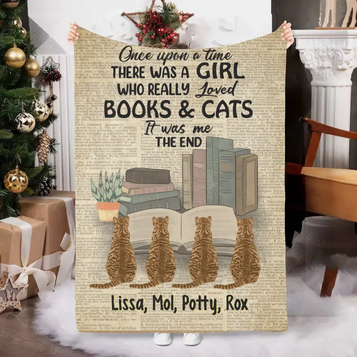 Personalized Blanket, A Girl Who Loved Books And Cats, Gift For Book And Cat Lovers